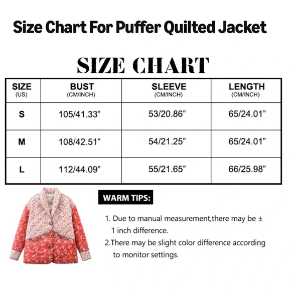 Red Multi Floral Puffer Quilted Jacket - Picture 5 of 6